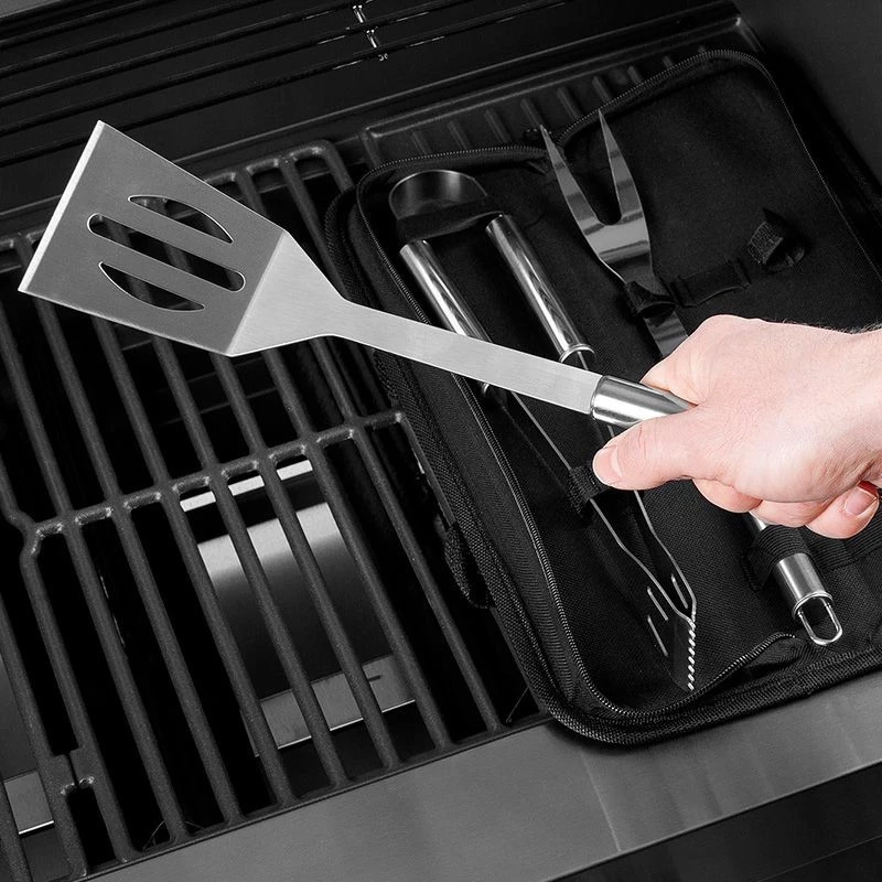 Set Ustensile Gratar Teesa TSA0110 din Inox, 3 Piese cu Etui - Cleste, Furculita si Spatula BBQ - Imagine 3