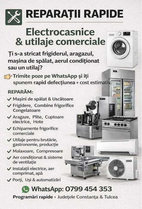 Service utilaje HoReCa Constanta si Tulcea - reparatii, mentenanta si contracte service pentru hoteluri si restaurante